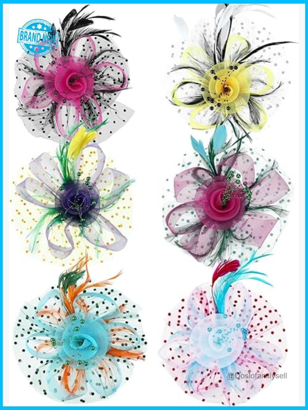 6 Fascinators Hats with Feathers Mesh Flower Hair Clip Tea Party Wedding